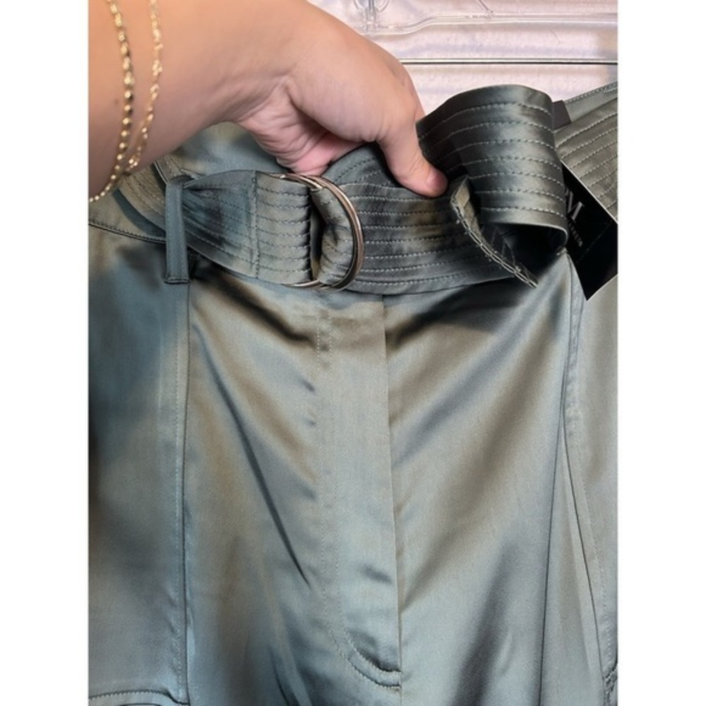 White House Black Market Woman's Green Dress Pants w Belt Size 12R #1434 - Picture 9 of 16
